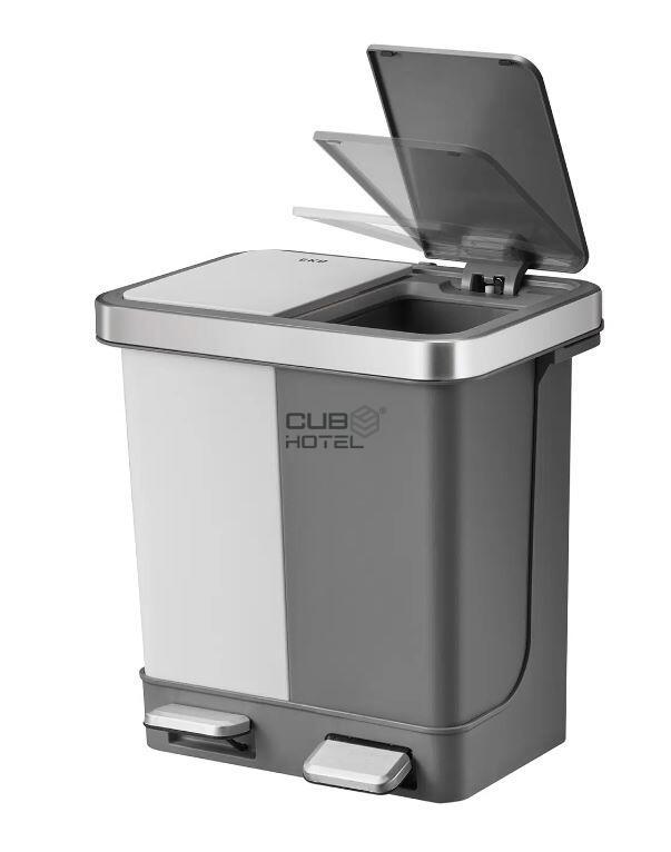 Balde com Pedal Duplo  10+10L Branco e Cinzento EKO Hana Recycle